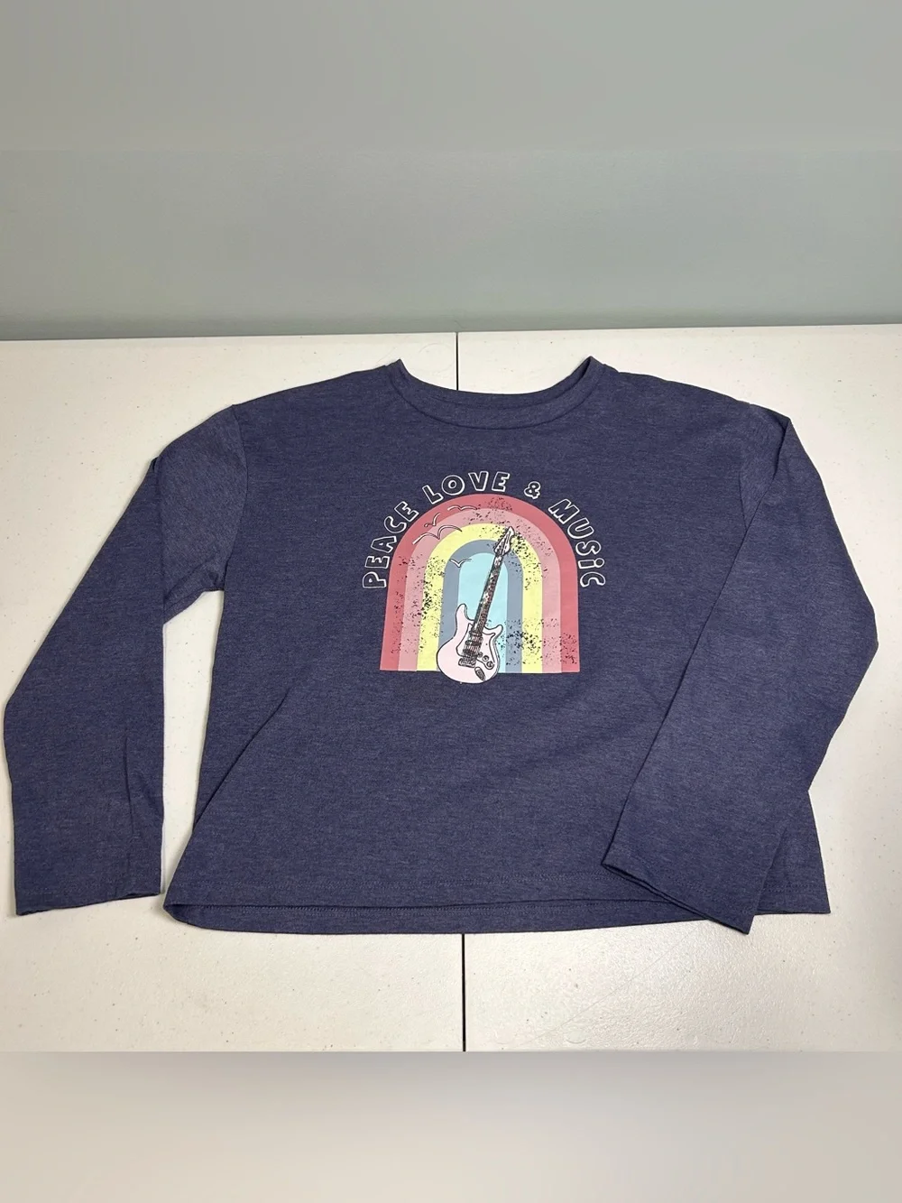 Jessica Simpson Girl’s Long Sleeve Graphic T-Shirt Size XL (12) Peace Love Music
